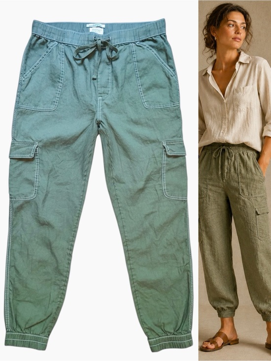 Nicole Miller Pants - NEW Utility Cargo Linen Pants European Flax Cargo Jogger Olive